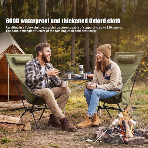 SUNNYFEEL Oversized High Back Padded Camping Chair, Portable Folding Outdoor Chair, Sturdy Camping Chair, Ultralight Compact Chair for Camping, Beach, Festival, Travel, Patio (Army Green) in Saudi Arabia