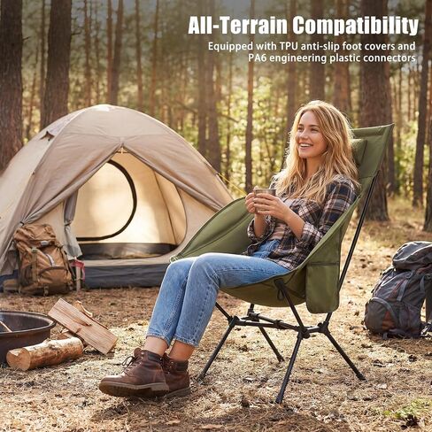 SUNNYFEEL Oversized High Back Padded Camping Chair, Portable Folding Outdoor Chair, Sturdy Camping Chair, Ultralight Compact Chair for Camping, Beach, Festival, Travel, Patio (Army Green) in Saudi Arabia