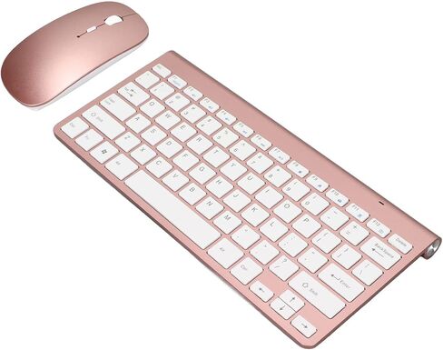 78 Key USB Keyboard Mouse Set, Ergonomic Thin Etched Keycaps Quiet Keys, Computer Combo, Rose Gold for Office Home Study Travel Use in Kuwait