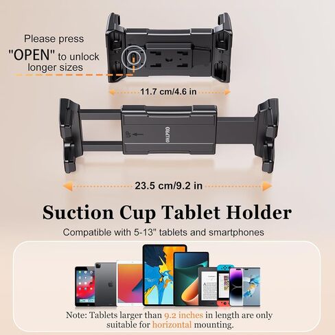 OHLPRO Tablet Holder for Car Dashboard [Suction Cup Mount] Windshield Wall Desk, Adjustable Stand for 5-13" iPad mini Air Pro Galaxy Tab S9 Phone - Heavy Duty Truck Accessories (9" Arm) in Kuwait