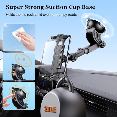 OHLPRO Tablet Holder for Car Dashboard [Suction Cup Mount] Windshield Wall Desk, Adjustable Stand for 5-13" iPad mini Air Pro Galaxy Tab S9 Phone - Heavy Duty Truck Accessories (9" Arm) in Kuwait