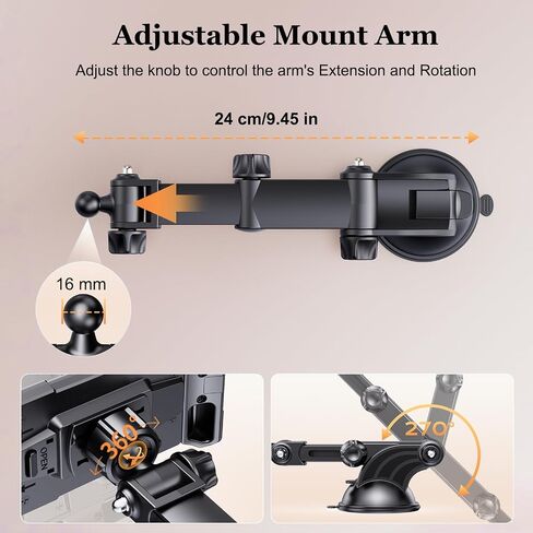 OHLPRO Tablet Holder for Car Dashboard [Suction Cup Mount] Windshield Wall Desk, Adjustable Stand for 5-13" iPad mini Air Pro Galaxy Tab S9 Phone - Heavy Duty Truck Accessories (9" Arm) in Kuwait