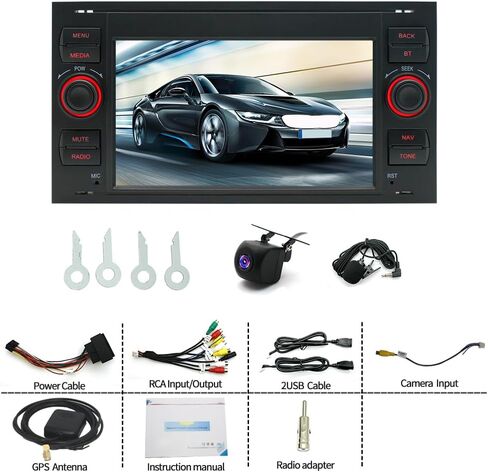 Car Stereo Radio Compatible for Ford Transit 2006-2009 with Carplay Android Auto GPS Navigation 7in Touchscreen Car Radio Player with Bluetooth WiFi FM/RDS SWC Split Screen + Backup Camera in Kuwait
