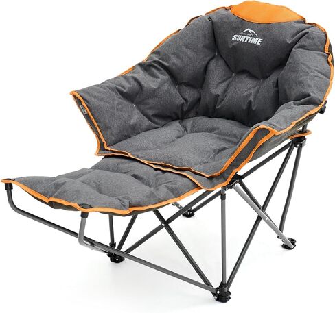 Upgrade Oversized Padded Comfy Camping Chair with Removable Leg Rest, Gray in Kuwait