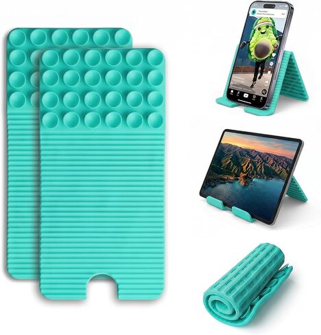 Flexible Silicone Phone Stand with Suction Cups & Charging Port Cutout, Foldable Handheld Camera Grip Holder for All Smartphones, Turquoise 1 Pack in Saudi Arabia