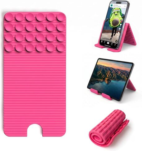Flexible Silicone Phone Stand with Suction Cups & Charging Port Cutout, Foldable Handheld Camera Grip Holder for All Smartphones, Turquoise 1 Pack in Saudi Arabia