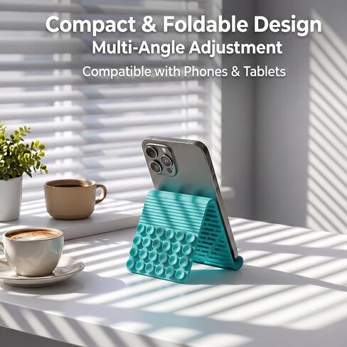 Flexible Silicone Phone Stand with Suction Cups & Charging Port Cutout, Foldable Handheld Camera Grip Holder for All Smartphones, Turquoise 1 Pack in Saudi Arabia