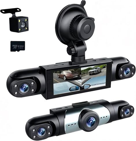 360° Full View Dash Cam Front and Rear Inside, 4 Channel Dashcam 1080P Full HD Dash Camera for Cars with Infrared Lamps Night Vision G-Sensor, Parking Mode, 64GB SD Card Car Accessories in Kuwait