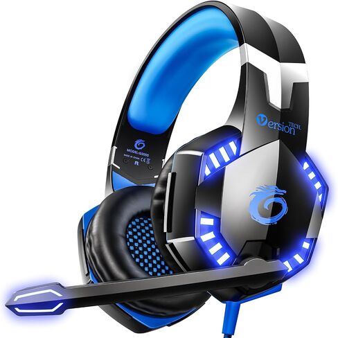 VersionTECH. G2000 Gaming Headset for PS5 PS4 Xbox One Controller,Bass Surround Noise Cancelling Mic, Over Ear Headphones with LED Lights for Mac Laptop Xbox Series X S Nintendo Switch NES PC Games in Kuwait