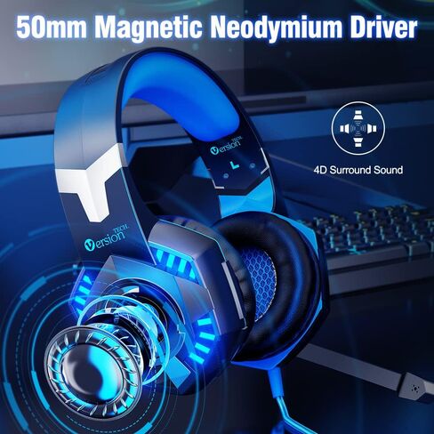 VersionTECH. G2000 Gaming Headset for PS5 PS4 Xbox One Controller,Bass Surround Noise Cancelling Mic, Over Ear Headphones with LED Lights for Mac Laptop Xbox Series X S Nintendo Switch NES PC Games in Kuwait