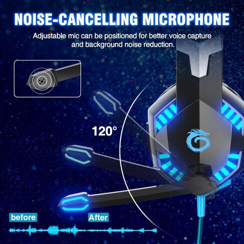 VersionTECH. G2000 Gaming Headset for PS5 PS4 Xbox One Controller,Bass Surround Noise Cancelling Mic, Over Ear Headphones with LED Lights for Mac Laptop Xbox Series X S Nintendo Switch NES PC Games in Kuwait