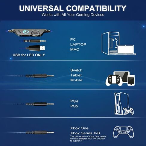 VersionTECH. G2000 Gaming Headset for PS5 PS4 Xbox One Controller,Bass Surround Noise Cancelling Mic, Over Ear Headphones with LED Lights for Mac Laptop Xbox Series X S Nintendo Switch NES PC Games in Kuwait