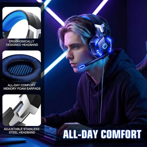 VersionTECH. G2000 Gaming Headset for PS5 PS4 Xbox One Controller,Bass Surround Noise Cancelling Mic, Over Ear Headphones with LED Lights for Mac Laptop Xbox Series X S Nintendo Switch NES PC Games in Kuwait