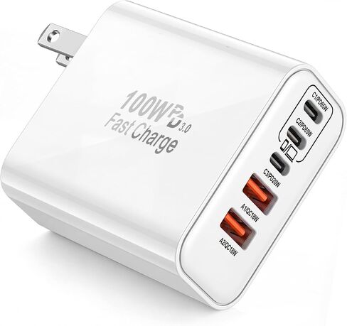 كتلة شاحن USB C بقوة 100 وات، شاحن حائط 5 منافذ من النوع C شحن سريع، محول طاقة PD + قابس QC متعدد المنافذ من النوع C مكعب الطوب متوافق مع Apple iPhone 17 Air 16 15 14 13 12 Pro Max، MacBook، iPad in Kuwait
