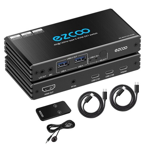 HDMI2.1 KVM Switch 4K@120Hz USB-C for 2 Laptops with 2 USB 2.0 Ports L/R MIC Out Share 1 Monitors Keyboard Mouse Hard Drive Printer in Saudi Arabia