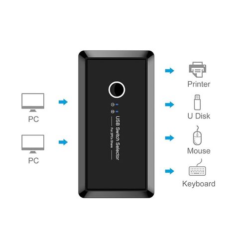 NUOBESTY USB 3.0 Automatic Selector 2 Port Printer and Scanner Sharing Device for Small Office and Home Use, Black Plastic and Metal Construction with Convenient Operation, Supports 4 USB in Kuwait