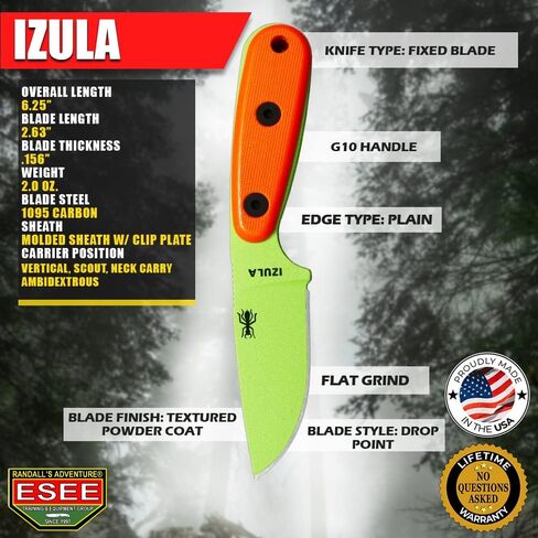 ESEE Izula Venom Green Fixed Blade Knife w/Orange G10 Handles and Molded Polymer Sheath in Kuwait