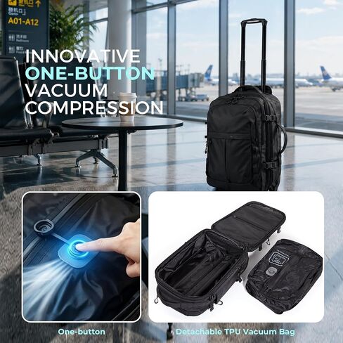Rolling Vacuum Backpack, 55L Expandable Carry-On Luggage Men in Kuwait
