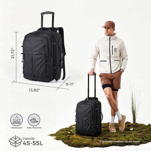 Rolling Vacuum Backpack, 55L Expandable Carry-On Luggage Men in Kuwait