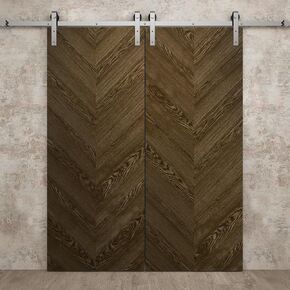 SARTODOORS Interior Modern Double Barn Door | Ego 5005 Cognac Oak | 13FT Rail Track Set | Solid Panel Interior Doors in Saudi Arabia