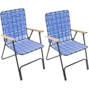Camp & GO Steel Folding Grey Outdoor Patio/Camping Chair with Blue Woven Fabric and Arm Rests (Pack of 2) in Saudi Arabia