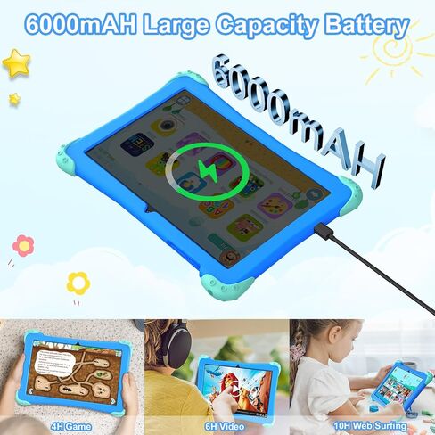Fivahiva Kids Tablet 10 inch, Android 15 Tablet for Kids 3-7, 10GB RAM 64GB ROM, Octa-Core, Ad-Free Content, Large HD IPS Display, WiFi 6, Dual Camera,Bluetooth, Great Gift for Toddler (Blue) in Kuwait