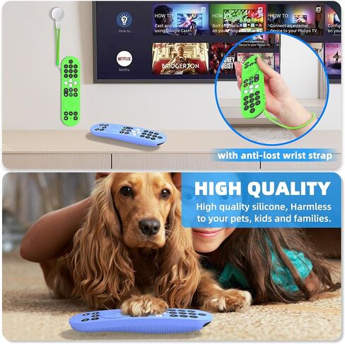 [2-Pack] Silicone Cover for Xumo PR3 Voice Remote, Shockproof Protective Skin Case Compatible with 2025 Xumo Steam Box Remote PR3 (7.48inch, 19cm), Anti Slip Remote Cover with Lanyard (Green+Blue) in Kuwait