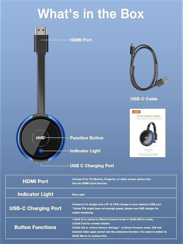AIMIBO 4K Wireless Display Adapter, HDMI Screen Mirroring Dongle for TV in Kuwait