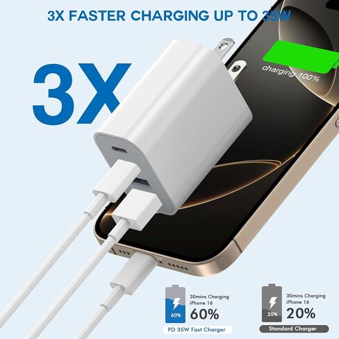 35W Apple iPhone 17 16 Pro Adapter,3Pack 4-Port Quick Charger Block USB C MultiPort PD Plug Adapter+QC Double Type C Adapter Fast Charging for iPhone 17 Air/17 Pro Max/16e/15/15 Pro/14/13/12/11/X/iPad in Kuwait