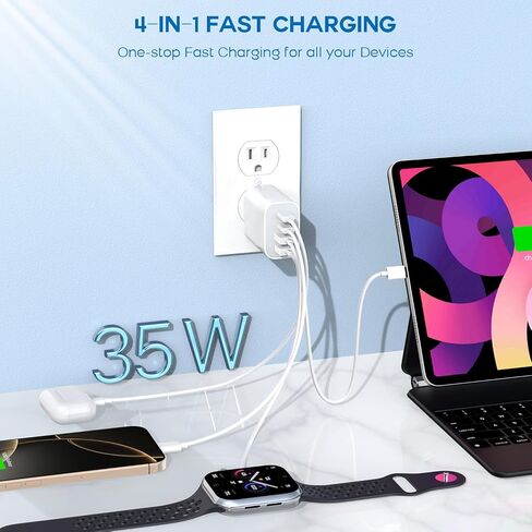 35W Apple iPhone 17 16 Pro Adapter,3Pack 4-Port Quick Charger Block USB C MultiPort PD Plug Adapter+QC Double Type C Adapter Fast Charging for iPhone 17 Air/17 Pro Max/16e/15/15 Pro/14/13/12/11/X/iPad in Kuwait