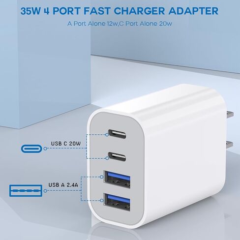 35W Apple iPhone 17 16 Pro Adapter,3Pack 4-Port Quick Charger Block USB C MultiPort PD Plug Adapter+QC Double Type C Adapter Fast Charging for iPhone 17 Air/17 Pro Max/16e/15/15 Pro/14/13/12/11/X/iPad in Kuwait