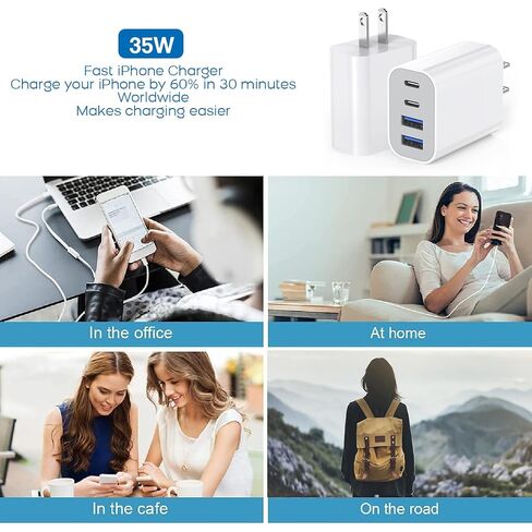 35W Apple iPhone 17 16 Pro Adapter,3Pack 4-Port Quick Charger Block USB C MultiPort PD Plug Adapter+QC Double Type C Adapter Fast Charging for iPhone 17 Air/17 Pro Max/16e/15/15 Pro/14/13/12/11/X/iPad in Kuwait