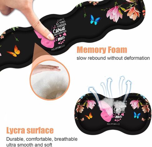 Ergonomic Keyboard Wrist Rest & Mouse Pad Wrist Rest Set,Large Gaming Desk Mat 31.5"x 11.8" with Memory Foam,Easy Typing Pain Relief for Home Office,Floral Butterfly Quote Bible Verse Philippians 4:13 in Kuwait