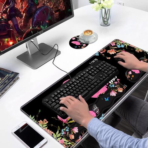Ergonomic Keyboard Wrist Rest & Mouse Pad Wrist Rest Set,Large Gaming Desk Mat 31.5"x 11.8" with Memory Foam,Easy Typing Pain Relief for Home Office,Floral Butterfly Quote Bible Verse Philippians 4:13 in Kuwait