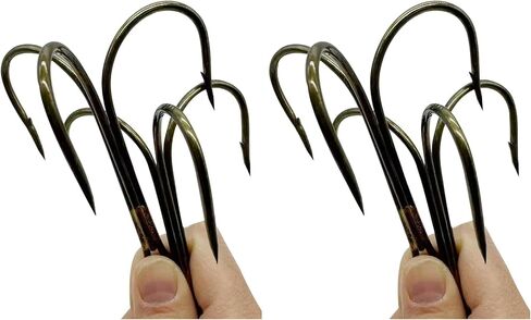 6pcs Classic Bronze Treble Hooks Super Large Sharp Triple Barbed Fish Hook Standard Strength Fishing Hook Size： 12/0 14/0 (Bronze-12/0-6pcs) in Kuwait