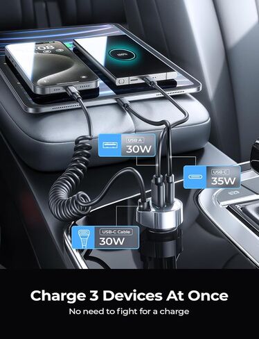 LISEN 65W for iPhone 17 Pro Max Car Charger USB C Fast Charging,Super Fast iPhone 16/17 Pro Car Charger Type C Adapter Fit iPhone 17 Air ProMax Plus/16/15, Samsung Galaxy S25/24,Sliver, 36 inch in Kuwait