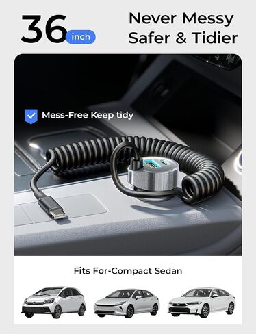 LISEN 65W for iPhone 17 Pro Max Car Charger USB C Fast Charging,Super Fast iPhone 16/17 Pro Car Charger Type C Adapter Fit iPhone 17 Air ProMax Plus/16/15, Samsung Galaxy S25/24,Sliver, 36 inch in Kuwait
