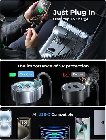 LISEN 65W for iPhone 17 Pro Max Car Charger USB C Fast Charging,Super Fast iPhone 16/17 Pro Car Charger Type C Adapter Fit iPhone 17 Air ProMax Plus/16/15, Samsung Galaxy S25/24,Sliver, 36 inch in Kuwait