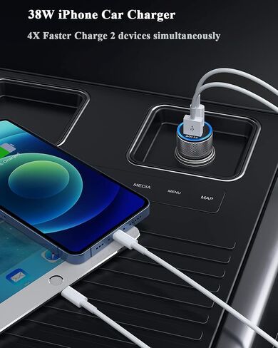 iPhone Car Charger,【2Pack】38W Dual Port USB C+QC3.0 [Apple MFi Certified] Fast Charging Cigarette Lighter iPhone Charger Car Adapter with【2 Pack】Lightning Cable for iPhone 14 13 Pro Max 12 11 X - Grey in Saudi Arabia