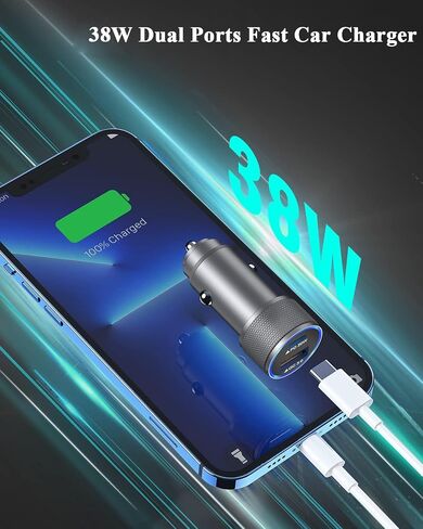 iPhone Car Charger,【2Pack】38W Dual Port USB C+QC3.0 [Apple MFi Certified] Fast Charging Cigarette Lighter iPhone Charger Car Adapter with【2 Pack】Lightning Cable for iPhone 14 13 Pro Max 12 11 X - Grey in Saudi Arabia