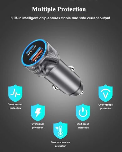 iPhone Car Charger,【2Pack】38W Dual Port USB C+QC3.0 [Apple MFi Certified] Fast Charging Cigarette Lighter iPhone Charger Car Adapter with【2 Pack】Lightning Cable for iPhone 14 13 Pro Max 12 11 X - Grey in Saudi Arabia
