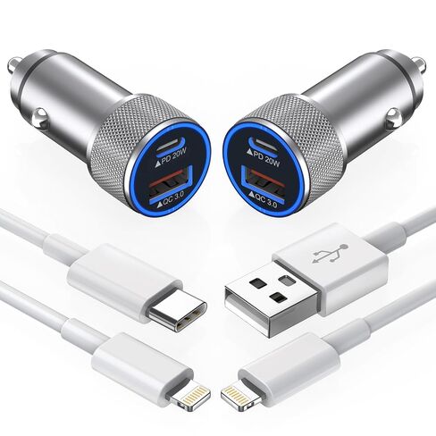 iPhone Car Charger,【2Pack】38W Dual Port USB C+QC3.0 [Apple MFi Certified] Fast Charging Cigarette Lighter iPhone Charger Car Adapter with【2 Pack】Lightning Cable for iPhone 14 13 Pro Max 12 11 X - Grey in Saudi Arabia