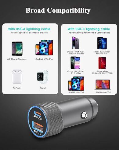 iPhone Car Charger,【2Pack】38W Dual Port USB C+QC3.0 [Apple MFi Certified] Fast Charging Cigarette Lighter iPhone Charger Car Adapter with【2 Pack】Lightning Cable for iPhone 14 13 Pro Max 12 11 X - Grey in Saudi Arabia
