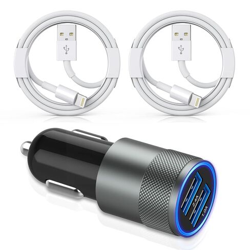 iPhone Car Charger,【2Pack】38W Dual Port USB C+QC3.0 [Apple MFi Certified] Fast Charging Cigarette Lighter iPhone Charger Car Adapter with【2 Pack】Lightning Cable for iPhone 14 13 Pro Max 12 11 X - Grey in Saudi Arabia