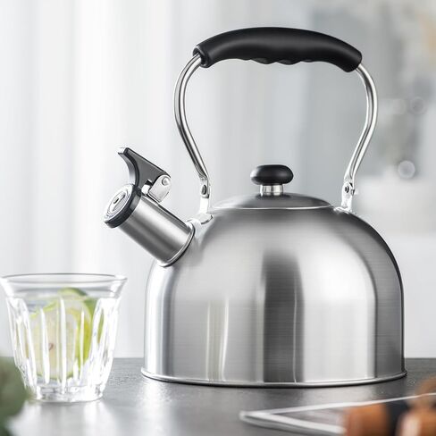 Whistling Tea Kettle – 2.64 Quart Stovetop Teapot, Stainless Steel Water Kettle for Camping & Kitchen, Foldable Handle – Perfect for Coffee & Tea in Kuwait
