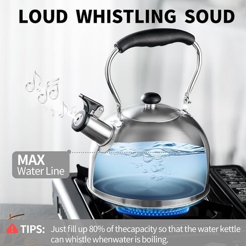 Whistling Tea Kettle – 2.64 Quart Stovetop Teapot, Stainless Steel Water Kettle for Camping & Kitchen, Foldable Handle – Perfect for Coffee & Tea in Kuwait