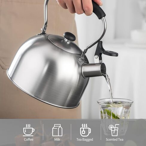 Whistling Tea Kettle – 2.64 Quart Stovetop Teapot, Stainless Steel Water Kettle for Camping & Kitchen, Foldable Handle – Perfect for Coffee & Tea in Kuwait