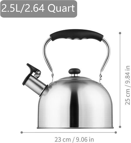 Whistling Tea Kettle – 2.64 Quart Stovetop Teapot, Stainless Steel Water Kettle for Camping & Kitchen, Foldable Handle – Perfect for Coffee & Tea in Kuwait