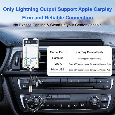 Coiled Multi Charging Cable 4FT [MFi Certified] 5 in 1 Coiled Charging Cable for Car Coiled Universal Charging Cable USB A/USB C to Lightning(Data, Carplay, 2.4A), Type-C(Charge), Micro USB(Charge) in Saudi Arabia