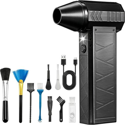 Compressed Air Duster, 180000RPM Electric Air Duster Whit LED Lighting & 9 Brush, 4 Gear Adjustable Turbo Fan, Cordless Air Blower Rechargeable, Air Duster for PC/Laptop/Keyboard/Car/Home Cleaner in Saudi Arabia